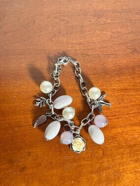 Luminescent Bead Bracelet Glow Czech Glass Rose Bird Leaf Charms Floral Fairy